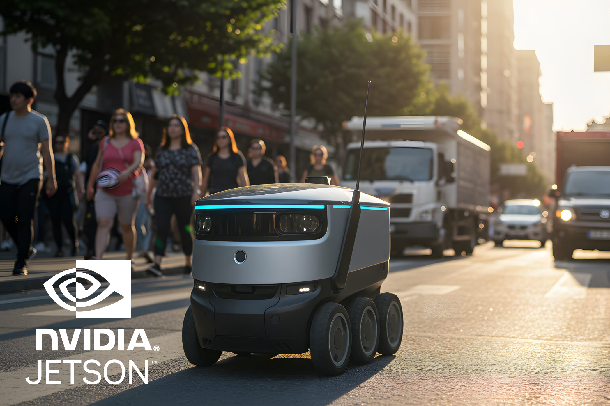 Future Delivery: A cutting-edge delivery robot navigates a bustl
